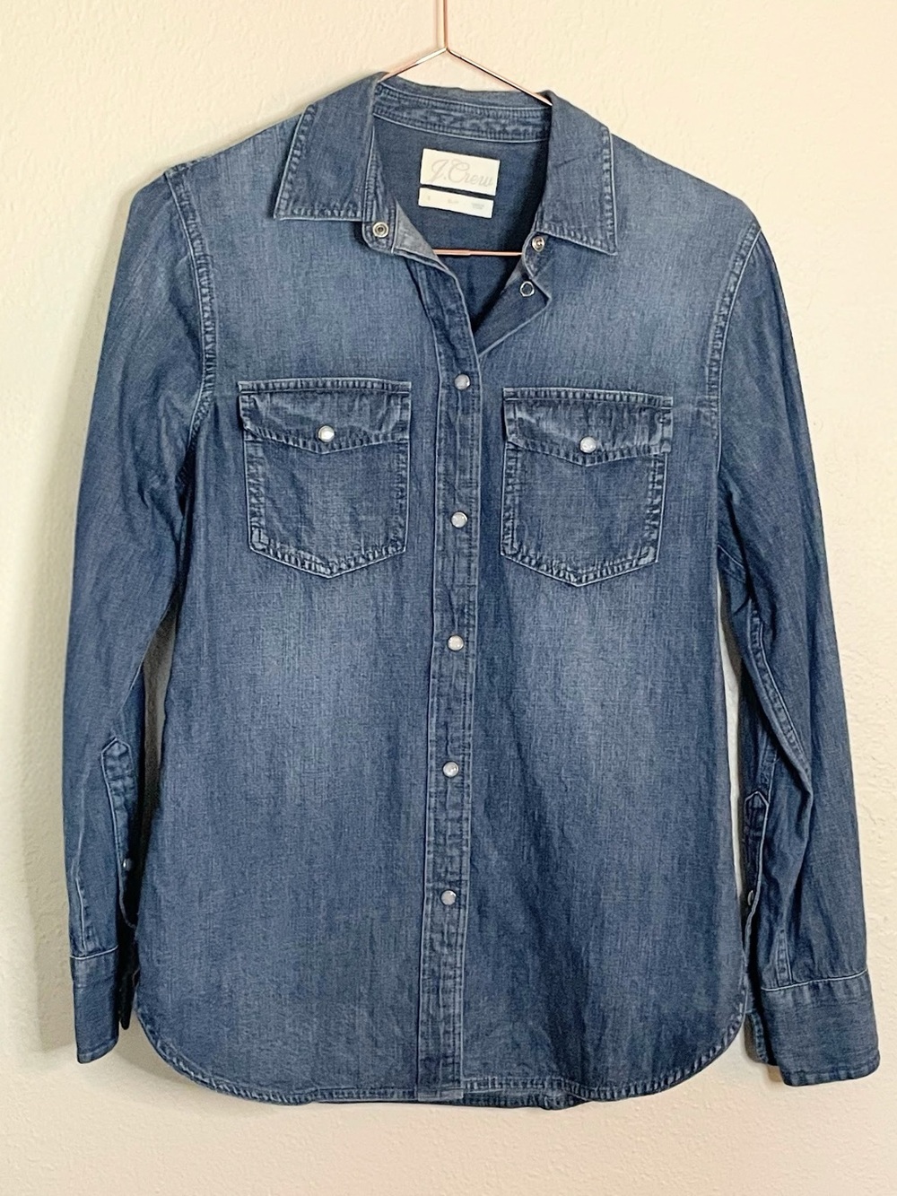 J.Crew Pearl Snap Denim Western Shirt Size 2 Slim